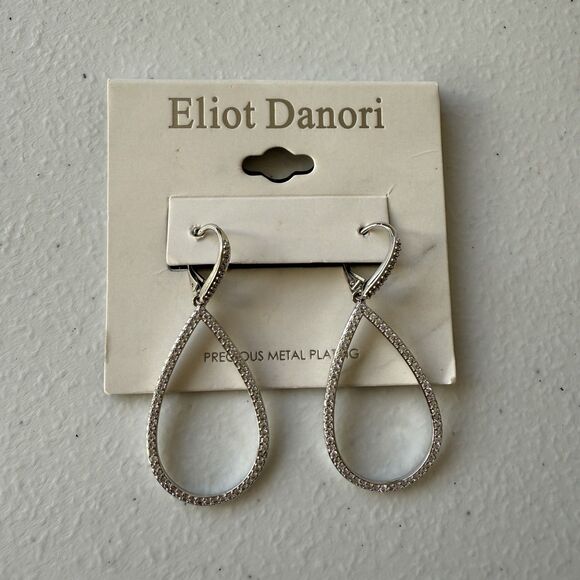 NWT Eliot Danori silver-tone crystal teardrop Dangle Drop earrings Long - Picture 1 of 3